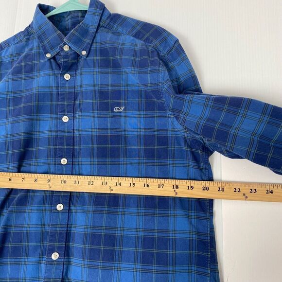 Vineyard Vines Collegiate Shirt Mens Size Medium Blue Plaid Button Up Cotton - Picture 6 of 10